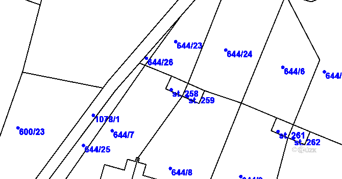 Parcela st. 258 v KÚ Chlístov u Benešova, Katastrální mapa