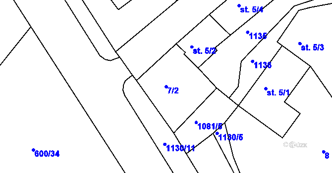 Parcela st. 7/2 v KÚ Chlístov u Benešova, Katastrální mapa