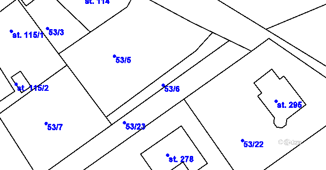 Parcela st. 53/6 v KÚ Chlístov u Benešova, Katastrální mapa