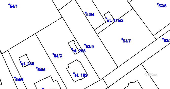Parcela st. 53/9 v KÚ Chlístov u Benešova, Katastrální mapa