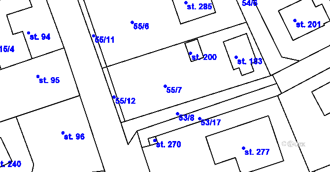 Parcela st. 55/7 v KÚ Chlístov u Benešova, Katastrální mapa