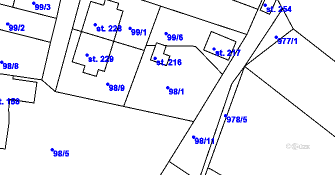 Parcela st. 98/1 v KÚ Chlístov u Benešova, Katastrální mapa