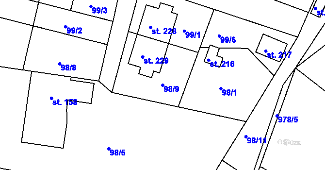 Parcela st. 98/9 v KÚ Chlístov u Benešova, Katastrální mapa