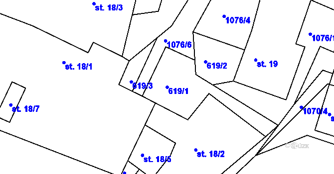 Parcela st. 619/1 v KÚ Chlístov u Benešova, Katastrální mapa