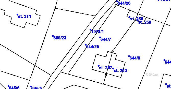Parcela st. 644/25 v KÚ Chlístov u Benešova, Katastrální mapa