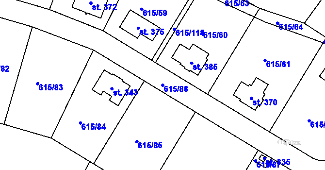 Parcela st. 615/88 v KÚ Chlístov u Benešova, Katastrální mapa
