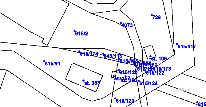 Parcela st. 615/115 v KÚ Chlístov u Benešova, Katastrální mapa
