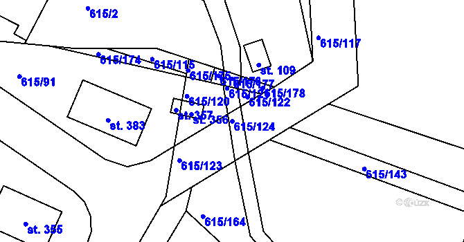 Parcela st. 615/124 v KÚ Chlístov u Benešova, Katastrální mapa