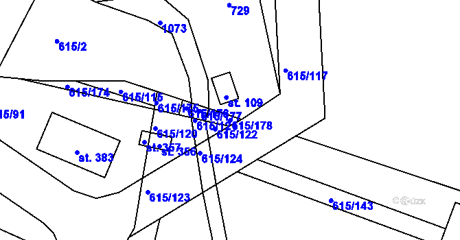 Parcela st. 615/178 v KÚ Chlístov u Benešova, Katastrální mapa