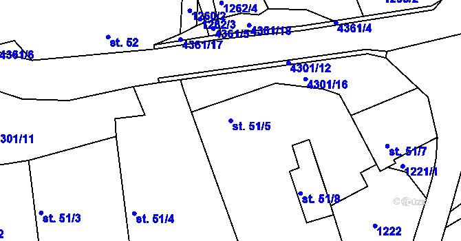 Parcela st. 51/5 v KÚ Úročnice, Katastrální mapa
