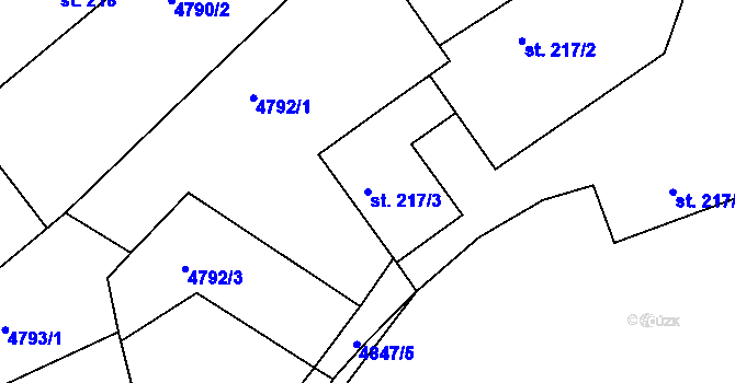Parcela st. 217/3 v KÚ Úročnice, Katastrální mapa