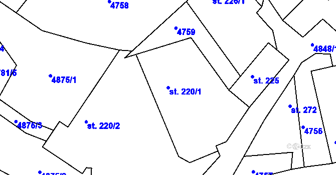 Parcela st. 220/1 v KÚ Úročnice, Katastrální mapa