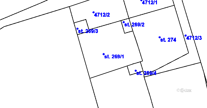 Parcela st. 269/1 v KÚ Úročnice, Katastrální mapa