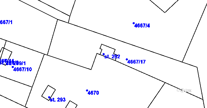 Parcela st. 292 v KÚ Úročnice, Katastrální mapa