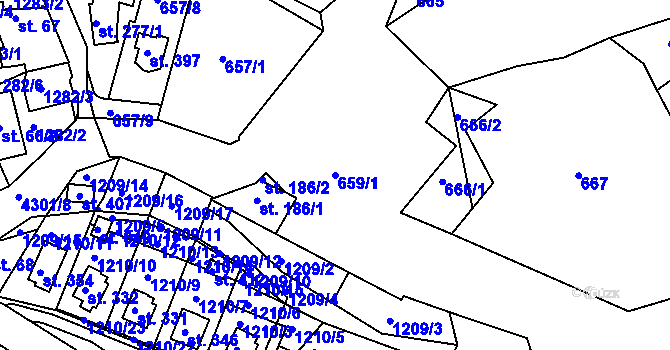 Parcela st. 659/1 v KÚ Úročnice, Katastrální mapa