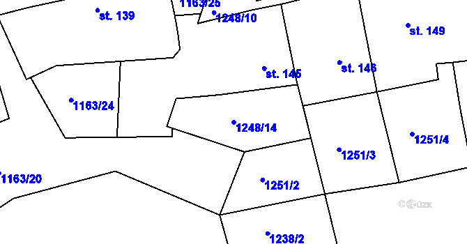 Parcela st. 1248/14 v KÚ Úročnice, Katastrální mapa