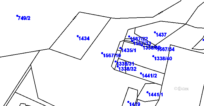 Parcela st. 1567/10 v KÚ Úročnice, Katastrální mapa