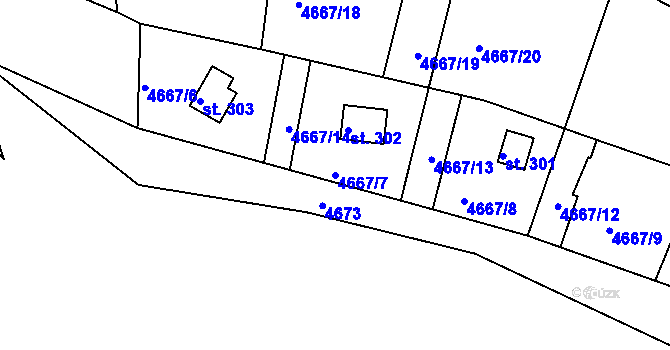 Parcela st. 4667/7 v KÚ Úročnice, Katastrální mapa
