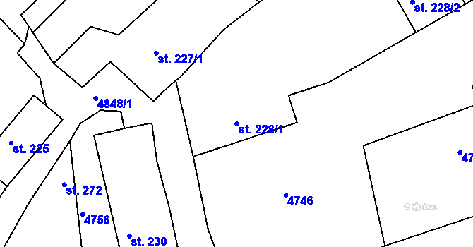 Parcela st. 228/1 v KÚ Úročnice, Katastrální mapa