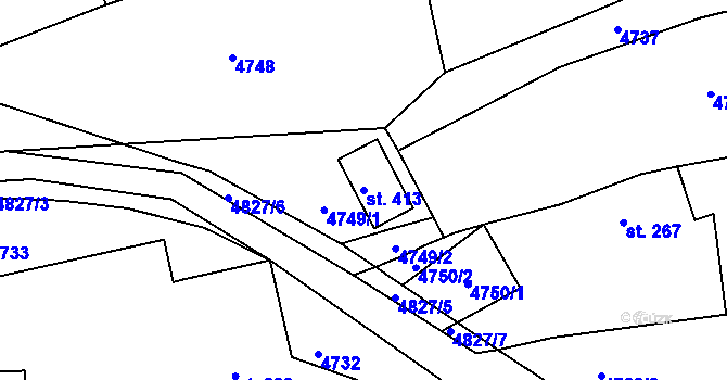 Parcela st. 413 v KÚ Úročnice, Katastrální mapa