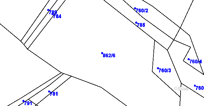 Parcela st. 862/6 v KÚ Úročnice, Katastrální mapa