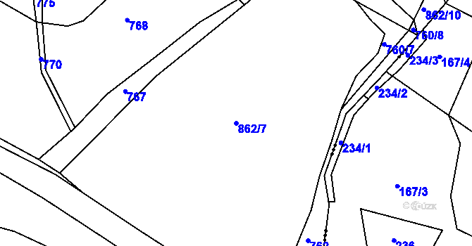 Parcela st. 862/7 v KÚ Úročnice, Katastrální mapa