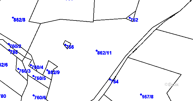 Parcela st. 862/11 v KÚ Úročnice, Katastrální mapa