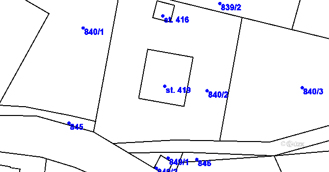 Parcela st. 419 v KÚ Úročnice, Katastrální mapa
