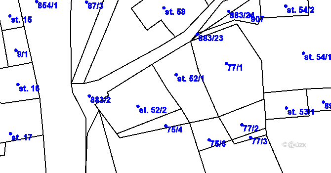 Parcela st. 52/1 v KÚ Chlistov, Katastrální mapa