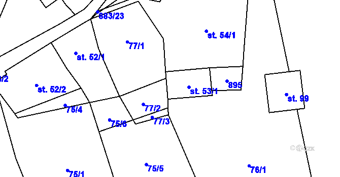 Parcela st. 53/1 v KÚ Chlistov, Katastrální mapa