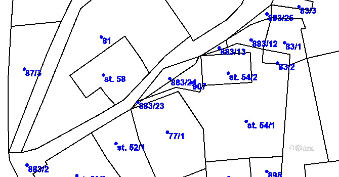 Parcela st. 54/3 v KÚ Chlistov, Katastrální mapa