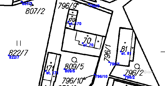 Parcela st. 70 v KÚ Chlistov, Katastrální mapa