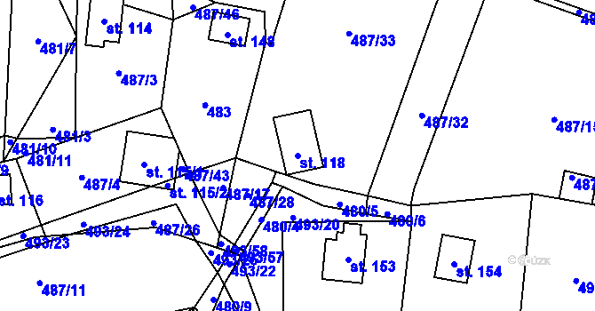 Parcela st. 118 v KÚ Chlistov, Katastrální mapa