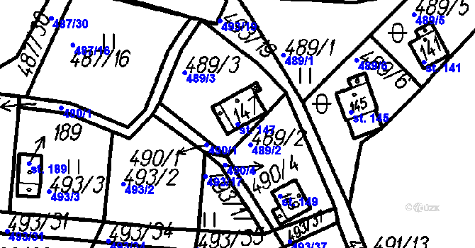 Parcela st. 147 v KÚ Chlistov, Katastrální mapa