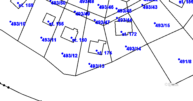 Parcela st. 174 v KÚ Chlistov, Katastrální mapa
