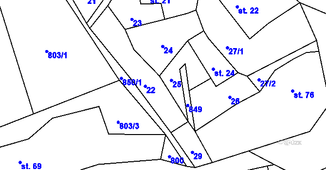 Parcela st. 25 v KÚ Chlistov, Katastrální mapa