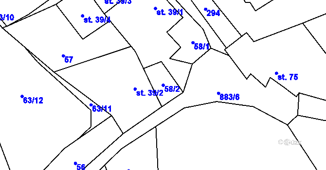 Parcela st. 58/2 v KÚ Chlistov, Katastrální mapa