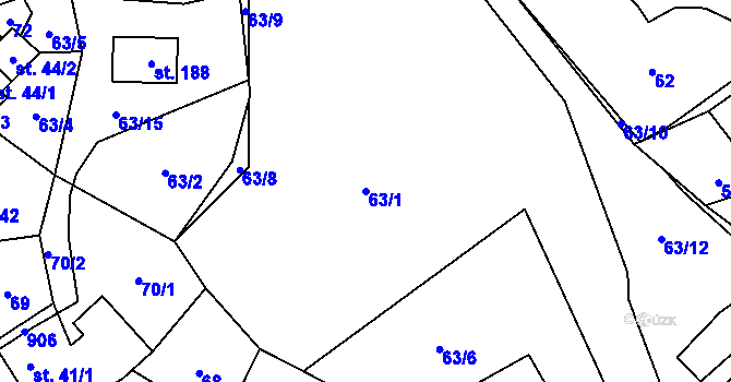 Parcela st. 63/1 v KÚ Chlistov, Katastrální mapa