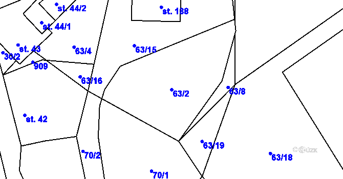 Parcela st. 63/2 v KÚ Chlistov, Katastrální mapa
