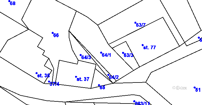 Parcela st. 64/1 v KÚ Chlistov, Katastrální mapa