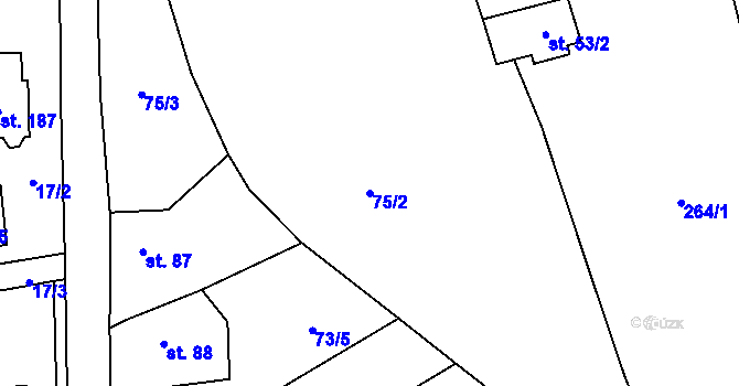 Parcela st. 75/2 v KÚ Chlistov, Katastrální mapa