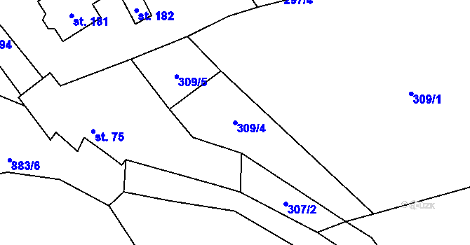 Parcela st. 309/4 v KÚ Chlistov, Katastrální mapa