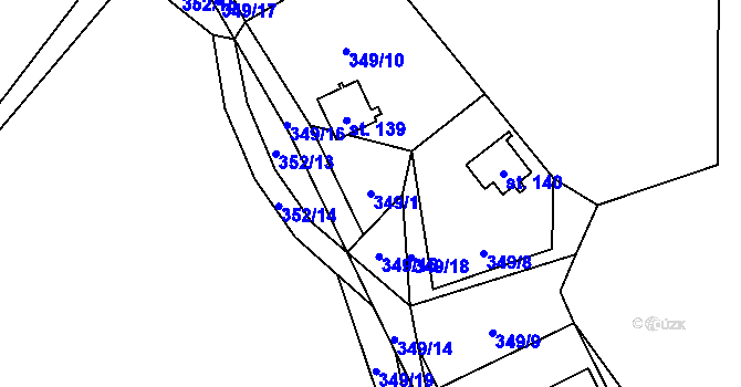 Parcela st. 349/1 v KÚ Chlistov, Katastrální mapa
