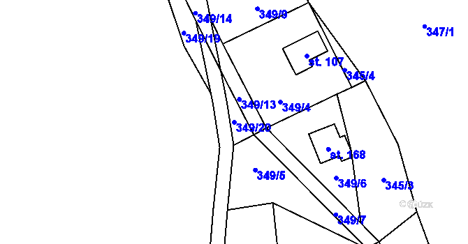 Parcela st. 349/20 v KÚ Chlistov, Katastrální mapa