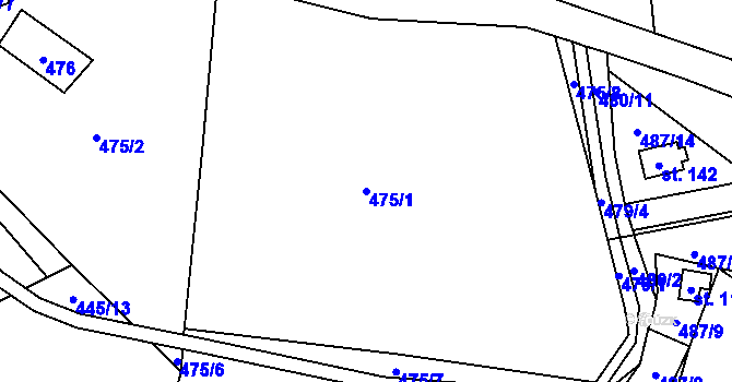 Parcela st. 475/1 v KÚ Chlistov, Katastrální mapa