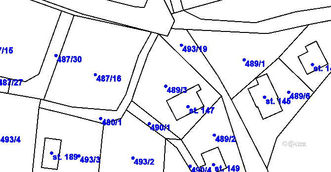 Parcela st. 489/3 v KÚ Chlistov, Katastrální mapa
