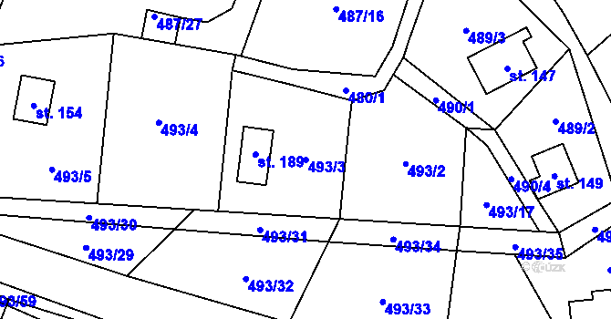 Parcela st. 493/3 v KÚ Chlistov, Katastrální mapa