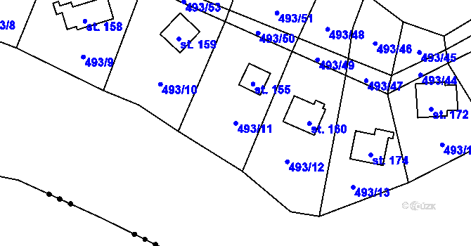 Parcela st. 493/11 v KÚ Chlistov, Katastrální mapa