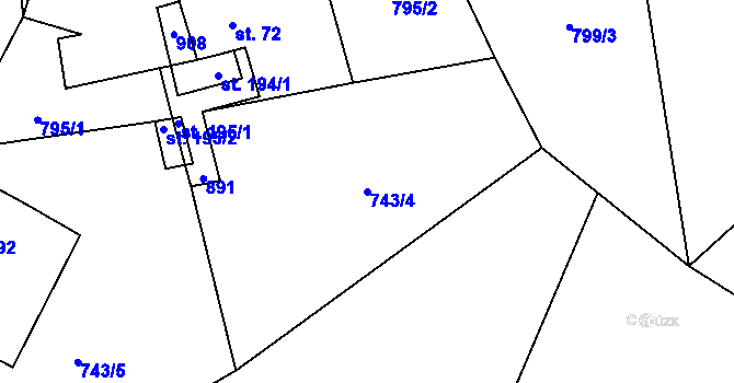 Parcela st. 743/4 v KÚ Chlistov, Katastrální mapa