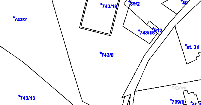 Parcela st. 743/8 v KÚ Chlistov, Katastrální mapa
